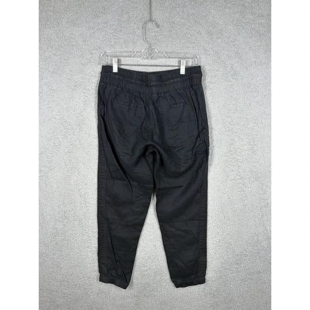 ATHLETA Linen Cabo Tapered Leg Pull On Pants in Black‎ Zip Pockets Size 4/P